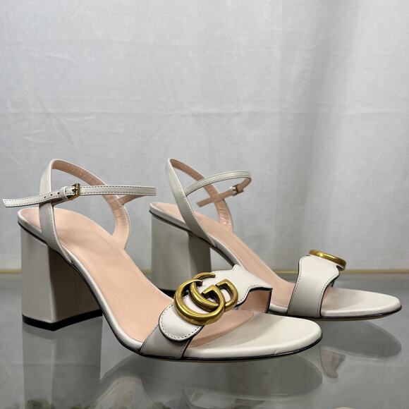 GUCCI GG Marmont White Heels Sandals SZ 38.5 - Picture 1 of 11